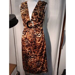 Joseph Ribkoff Leppard Back‎  Cut Out Babydoll Dress Size 8 Mob Wife